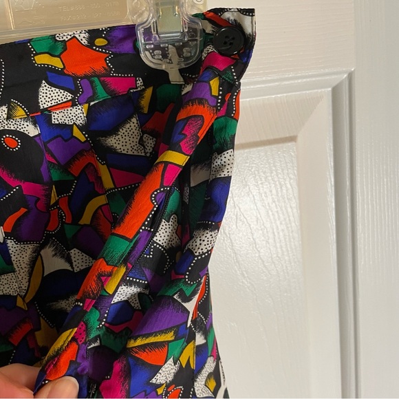 Chaus Petites Colorful Abstract Print Women's Pleated Midi Skirt Size 10 y2k - Picture 5 of 7